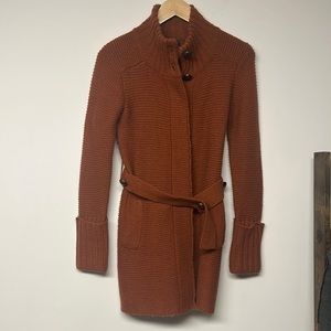 Dex Knit Mock Neck Cable Knit Belted Trench Shacket Coat